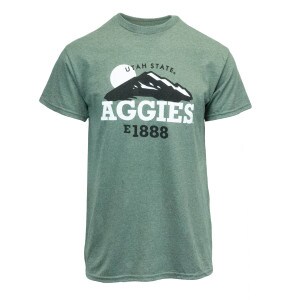 Utah State Aggies 1888 Olive Short-Sleeve T-Shirt Mountain Sunrise